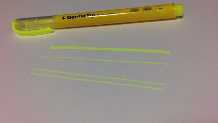 カブトムシの角のような蛍光ペン「ビートルティップ」で３種類の線が引ける！ |